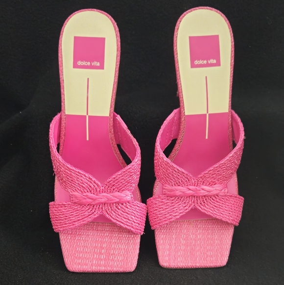 Dolce Vita Shoes - NWT- Dolce Vita Orchid Raffia/Hot Pink Square-Toe Slide High Heel Sandal -Size 9